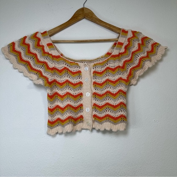 LOVE COLETTE  Pastel Knit Button-Down  Crochet Crop Top - Picture 2 of 12